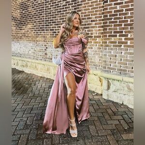 Azazie Mauve Asymmetrical Off-Shoulder Dress